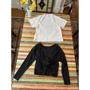 Athleta S Black Wrap Top White Tee Shirt Lot Of 2 Tops Basics Yoga